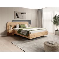 Bett mit Bettkasten mit Nachttischen - 160 x 200 cm - Mit LED-Beleuchtung - Holzfarben & Anthrazit - DESADO von Vente-unique