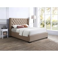 Bett mit Bettkasten mit gestepptem Kopfteil + Matratze - 140 x 200 cm - Stoff - Beige - MASSIMO von Vente-unique