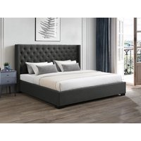 Bett mit Bettkasten mit gestepptem Kopfteil - 200 x 200 cm - Stoff - Grau - MASSIMO von Vente-unique