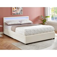 Bett mit Bettkasten & LED-Beleuchtung - Kunstleder -160 x 200 cm - Weiß - ALOIS von Vente-unique
