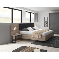 Bett mit Nachttischen + Lattenrost - 160 x 200 cm - Mit LED-Beleuchtung - Holzfarben & Anthrazit - LAONILE von Vente-unique