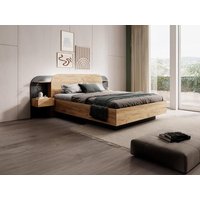 Bett mit Nachttischen 160 x 200 cm - Mit LEDs - Naturfarben und Schwarz - JUVISIA Bett mit Nachttischen 160 x 200 cm - Mit LEDs - Naturfarben und Schwarz - JUVISIA von Vente-unique