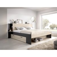 Bett mit Stauraum + Lattenrost + Matratze - 140 x 190 cm - Holzfarben & Schwarz - KEROSIA von Vente-unique
