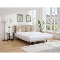 Bett mit gestepptem Kopfteil + Matratze - 140 x 190 cm - Samt - Beige - NISATIO von Vente-unique
