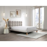 Bett mit gestepptem Kopfteil + Matratze - 140 x 190 cm - Stoff - Beige - FUDALI von Vente-unique