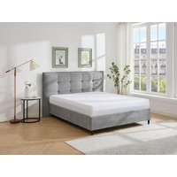Bett mit gestepptem Kopfteil + Matratze - 140 x 190 cm - Stoff - Grau - NIRPIO von Vente-unique