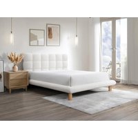 Bett mit gestepptem Kopfteil - 160 x 200 cm - Bouclé-Stoff - Weiß - FUDALI von Vente-unique
