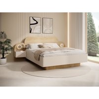 Bettkasten 160 x 200 cm - Mit Nachttischen und LEDs - Beige und Naturholz + Matratze - DARTAGNO von Vente-unique