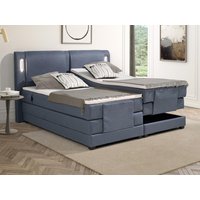 Boxspringbett - Kopfteil mit LED-Beleuchtung + elektrischem Untergestell mit Relaxfunktion + Matratze + Topper - 2 x 80 x 200 cm - Stoff - Blau - ASTEMI von PALACIO von Vente-unique