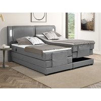Boxspringbett - Kopfteil mit LED-Beleuchtung + elektrischem Untergestell mit Relaxfunktion + Matratze + Topper - 2 x 80 x 200 cm - Stoff - Grau - ASTEMI von PALACIO von Vente-unique