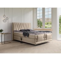 Boxspringbett mit Bett-Kopfteil + elektrisch verstellbare Lattenroste + Matratzen + Topper - 2 x 80 x 200 cm - Samt - Beige - LUMONI von YSMÉE von Vente-unique