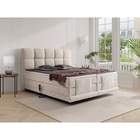 Boxspringbett mit Bett-Kopfteil + elektrisch verstellbare Lattenroste + Matratzen + Topper - 2 x 90 x 200 cm - Bouclé-Stoff - Beige - OMILA von PALACIO von Vente-unique