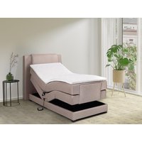 Boxspringbett mit Bettkopfteil + elektrischem Untergestell mit Relaxfunktion + Matratze + Topper - 100 x 200 cm - Stoff - Beige - CASTEL II von PALACIO von Vente-unique