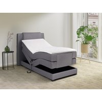 Boxspringbett mit Bettkopfteil + elektrischem Untergestell mit Relaxfunktion + Matratze + Topper - 100 x 200 cm - Stoff - Hellgrau - CASTEL II von PALACIO von Vente-unique