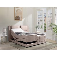 Boxspringbett mit Bettkopfteil + elektrischem Untergestell mit Relaxfunktion + Matratzen + Topper - 2 x 80 x 200 cm - Stoff - Beige  - CASTEL II de PALACIO von Vente-unique