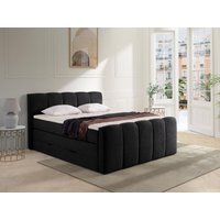 Boxspringbett mit gestepptem Kopfteil + Bettkasten + Matratze + Topper - 160 x 200 cm - Stoff - Anthrazit - VERONE II von PALACIO Boxspringbett mit gestepptem Kopfteil + Bettkasten + Matratze + Topper - 160 x 200 cm - Stoff - Anthrazit - VERONE II von PALACIO von Vente-unique
