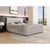 Boxspringbett mit gestepptem Kopfteil + Lattenroste + Matratzen + Topper - 180 x 200 cm - Stoff - Hellgrau - SIERO II von YSMÉE von Vente-unique