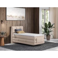 Boxspringbett mit gestepptem Kopfteil + elektrischem Untergestell mit Relaxfunktion + Matratze + Topper - 100 x 200 cm - Stoff - Beige - LODI von PALACIO Boxspringbett mit gestepptem Kopfteil + elektrischem Untergestell mit Relaxfunktion + Matratze + Topper - 100 x 200 cm - Stoff - Beige - LODI von PALACIO von Vente-unique