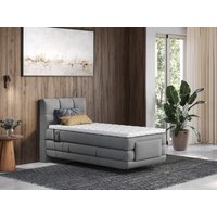 Boxspringbett mit gestepptem Kopfteil + elektrischem Untergestell mit Relaxfunktion + Matratze + Topper - 100 x 200 cm - Stoff - Hellgrau - LODI von PALACIO Boxspringbett mit gestepptem Kopfteil + elektrischem Untergestell mit Relaxfunktion + Matratze + Topper - 100 x 200 cm - Stoff - Hellgrau - LODI von PALACIO von Vente-unique