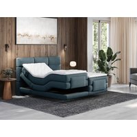 Boxspringbett mit gestepptem Kopfteil + elektrischem Untergestell mit Relaxfunktion + Matratze + Topper - 2 x 80 x 200 cm - Stoff - Blau - LODI von PALACIO von Vente-unique