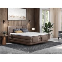 Boxspringbett mit gestepptem Kopfteil + elektrischem Untergestell mit Relaxfunktion + Matratze + Topper - 2 x 80 x 200 cm - Stoff - Braun - LODI von PALACIO von Vente-unique