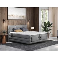 Boxspringbett mit gestepptem Kopfteil + elektrischem Untergestell mit Relaxfunktion + Matratze + Topper 2 x 80 x 200 cm - Stoff - Hellgrau - LODI von PALACIO Boxspringbett mit gestepptem Kopfteil + elektrischem Untergestell mit Relaxfunktion + Matratze + Topper 2 x 80 x 200 cm - Stoff - Hellgrau - LODI von PALACIO von Vente-unique