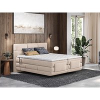 Boxspringbett mit gestepptem Kopfteil + elektrischem Untergestell mit Relaxfunktion + Matratze + Topper - 2 x 90 x 200 cm - Stoff - Beige - LODI von PALACIO Boxspringbett mit gestepptem Kopfteil + elektrischem Untergestell mit Relaxfunktion + Matratze + Topper - 2 x 90 x 200 cm - Stoff - Beige - LODI von PALACIO von Vente-unique