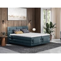 Boxspringbett mit gestepptem Kopfteil + elektrischem Untergestell mit Relaxfunktion + Matratze + Topper - 2 x 90 x 200 cm - Stoff - Blau - LODI von PALACIO Boxspringbett mit gestepptem Kopfteil + elektrischem Untergestell mit Relaxfunktion + Matratze + Topper - 2 x 90 x 200 cm - Stoff - Blau - LODI von PALACIO von Vente-unique