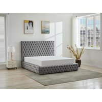 Chesterfield-Bett mit Bettkasten - 180 x 200 cm - Samt - Grau - DULENI von Vente-unique