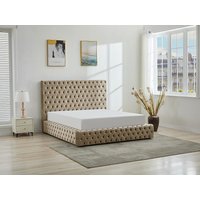 Chesterfield-Bett mit Bettkasten - 180 x 200 cm - Samt - Taupe - DULENI Chesterfield-Bett mit Bettkasten - 180 x 200 cm - Samt - Taupe - DULENI von Vente-unique