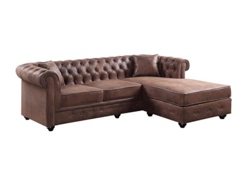 Chesterfield Ecksofa - Microfaser Vintage Look - Braun - Toledo von Vente-unique