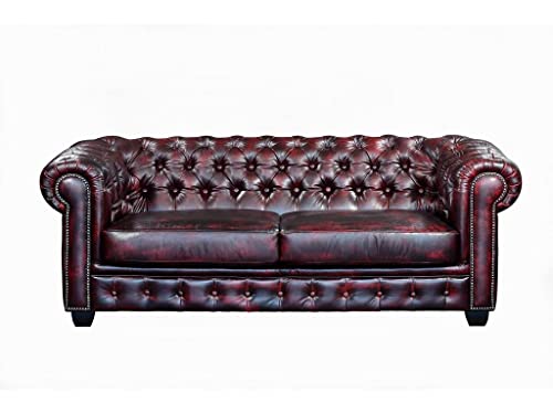 Chesterfield Ledersofa 3-Sitzer Brenton - Vintage Leder - Rot-Schwarz von Vente-unique