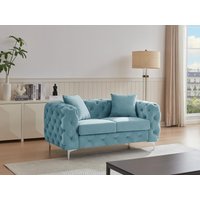 Chesterfield-Sofa 2-Sitzer - Samt - Pastellblau - EDWINA von Vente-unique