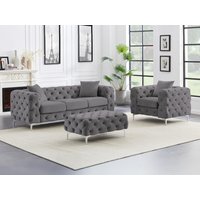 Chesterfield-Sofa 3-Sitzer, Chesterfield-Sessel & Chesterfield-Hocker - Samt - Anthrazit - EDWINA von Vente-unique