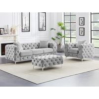 Chesterfield-Sofa 3-Sitzer, Chesterfield-Sessel & Chesterfield-Hocker - Samt - Hellgrau - EDWINA Chesterfield-Sofa 3-Sitzer, Chesterfield-Sessel & Chesterfield-Hocker - Samt - Hellgrau - EDWINA von Vente-unique