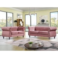Chesterfield-Sofagarnitur - 3-Sitzer & 2-Sitzer - Samt - Altrosa - TRUMBO von Vente-unique
