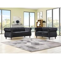 Chesterfield-Sofagarnitur - 3-Sitzer & 2-Sitzer - Samt - Schwarz - TRUMBO von Vente-unique