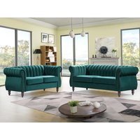 Chesterfield-Sofagarnitur - 3-Sitzer & 2-Sitzer - Samt - Smaragdgrün - TRUMBO von Vente-unique