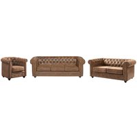 Couchgarnitur 3+2+1 - Microfaser - Vintage-Look - CHESTERFIELD von Vente-unique