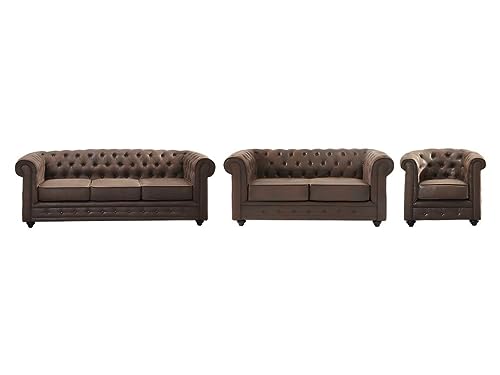 Vente-unique-Couchgarnitur 3+2+1 - Microfaser - Vintage-Look - Chesterfield von Vente-unique