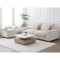 Couchtisch drehbar - 1 Schublade - MDF - Marmor-Optik Weiß & Holzfarben - KYRIA von Vente-unique