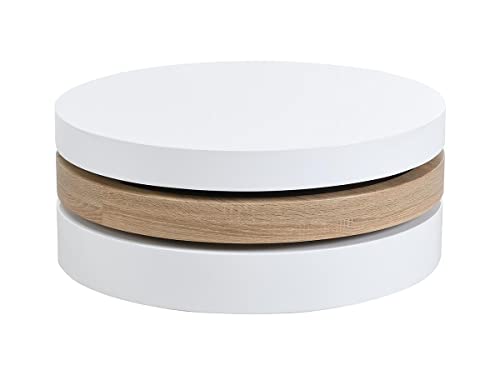 Couchtisch drehbar Janita - Holz (MDF) - Weiß & Eiche von Vente-unique