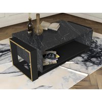 Couchtisch mit 1 Ablage - schwarze Marmor-Optik & goldfarben - COMEBI von Vente-unique