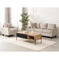 Couchtisch mit 1 Schublade & 2 Ablagefächern - Schwarz & Holzfarben hell - GLARODI von Vente-unique