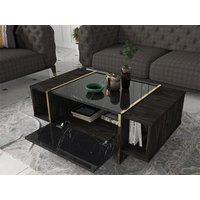 Couchtisch mit 1 Tür & 2 Ablagen - Marmor-Optik Schwarz & Goldfarben - CADEBA von Vente-unique