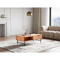 Couchtisch mit 2 Schubladen & 2 Ablagefächern - Akazienholz & schwarzes Metall - Holzfarben hell - ALEVIA von Vente-unique