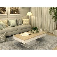 Couchtisch mit Stauraum - Eichenholz-Optik - Weiß - ASTULIA von Vente-unique