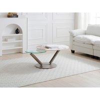 Couchtisch mit drehbaren Tischplatten - Keramik, Sicherheitsglas & taupefarbenes Metall - Marmor-Optik Weiß & Grau - ELDOVA von Vente-unique