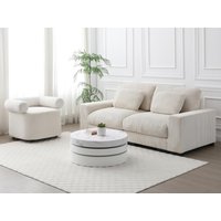 Couchtisch rund - drehbar - 1 Ablagefach - MDF - Marmor-Optik Weiß & Weiß lackiert - JANITA von Vente-unique