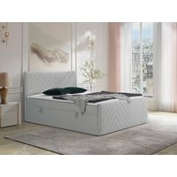 Deko-Komplett-Set mit Bett-Kopfteil + Bettgestell mit Bettkasten + Matratze + Topper - 160 x 200 cm - Samt - Hellgrau - MAKANA von YSMÉE von Vente-unique